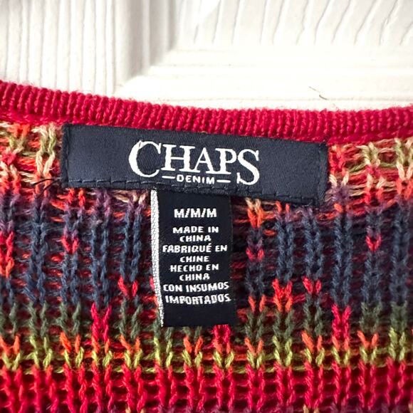Chaps Denim Vintage Red Aztec Southwestern V Neck Cotton Blend Sweater Medium - Picture 5 of 8